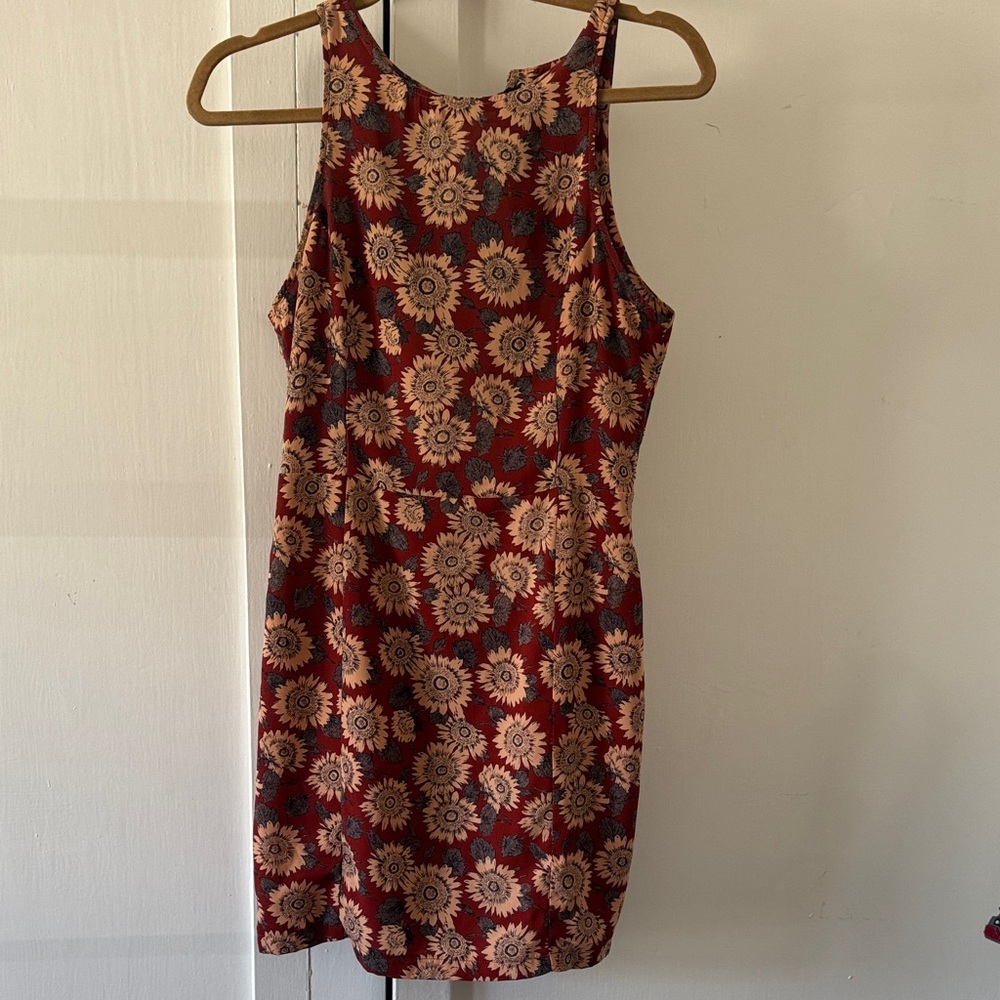 Lush Burgundy Sunflower Print Mini Dress